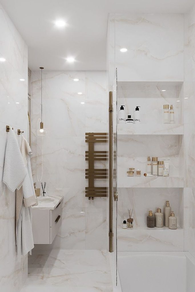 White marble elegant compact bathroom style.