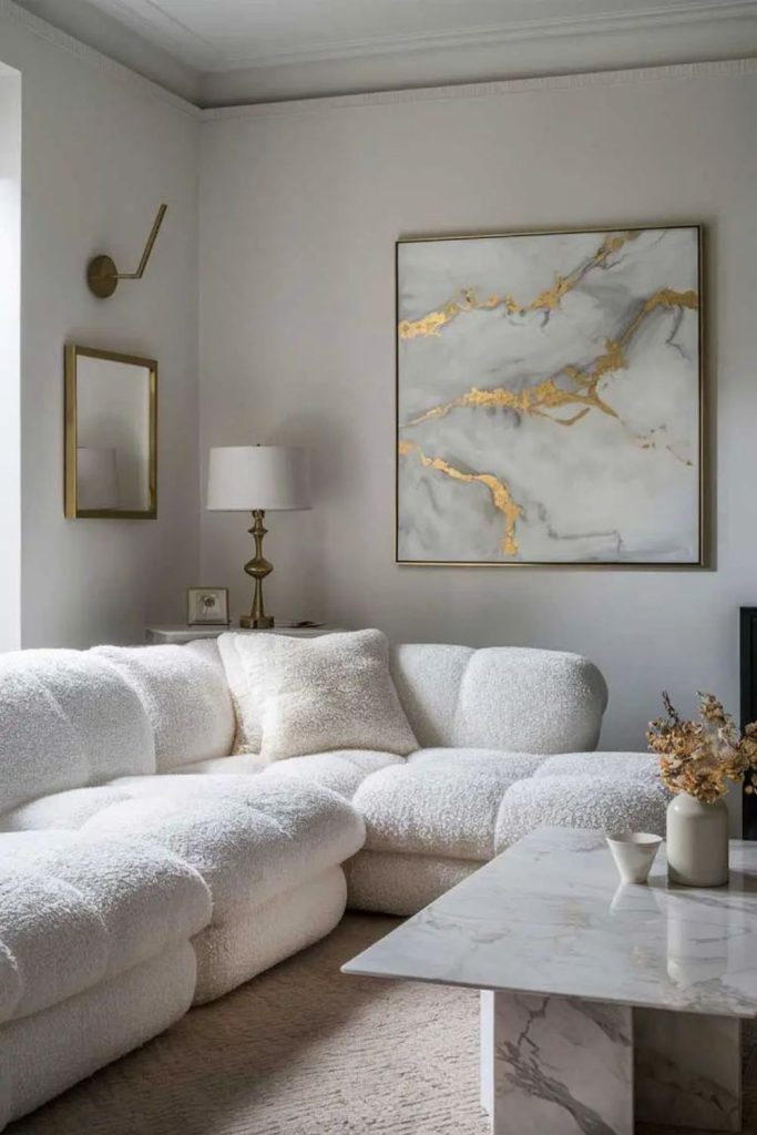 White marble sleek luxury living design.