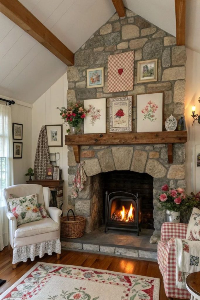 Meadow-themed hearth room with natural charm.