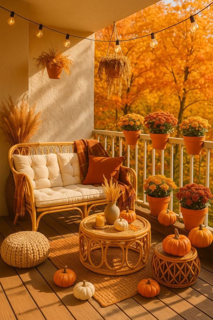 Mustard yellow porch with cozy vibe.