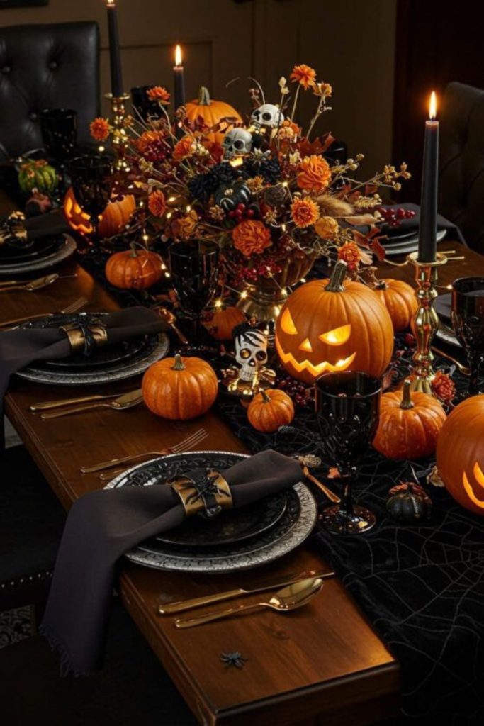 Midnight pumpkin candles with gothic glow.