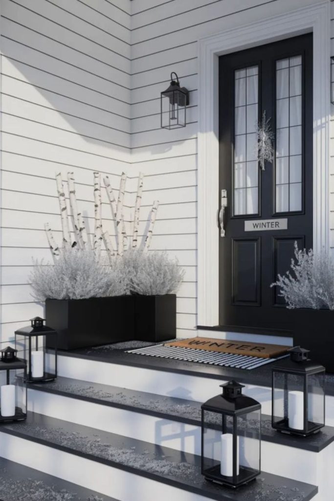 Midnight black frosty porch ambiance.