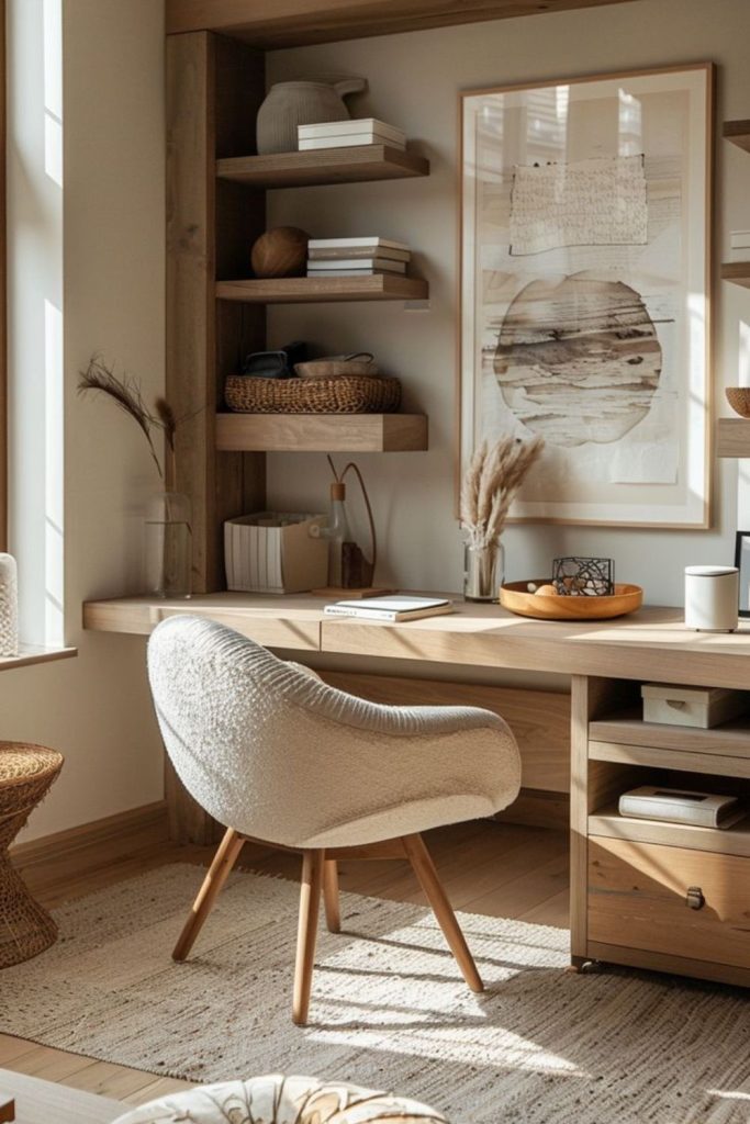 Minimal zen office with bamboo accent
