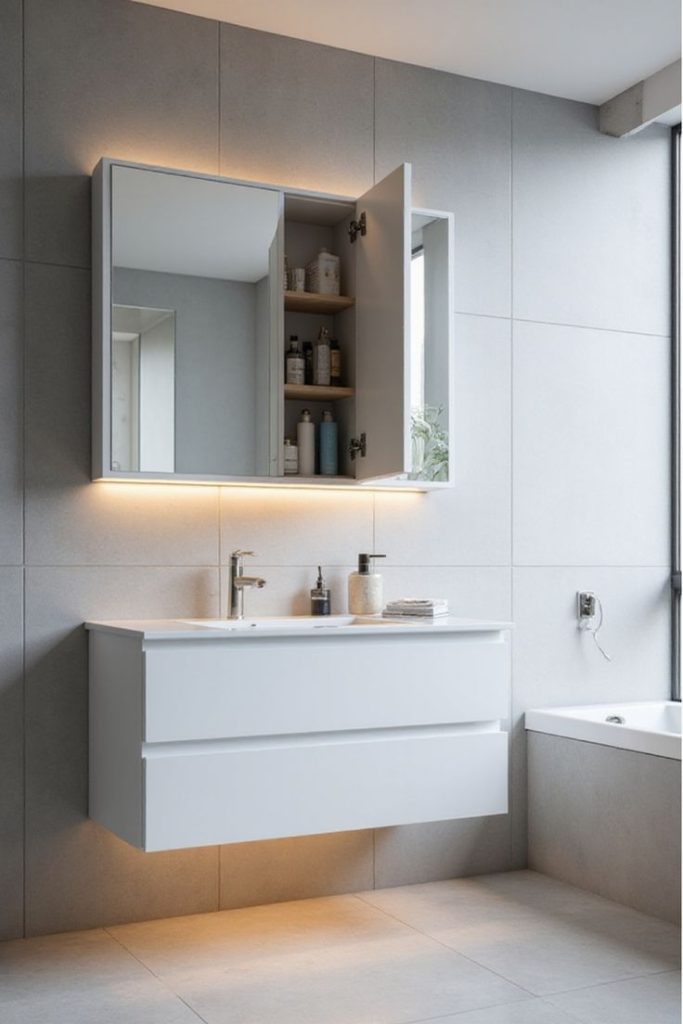 Mirrored cabinet with secret compartments.