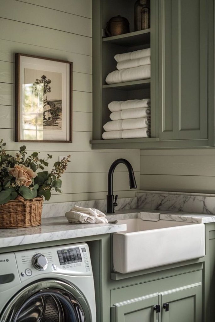 Mist toned calm laundry shelf stretch.