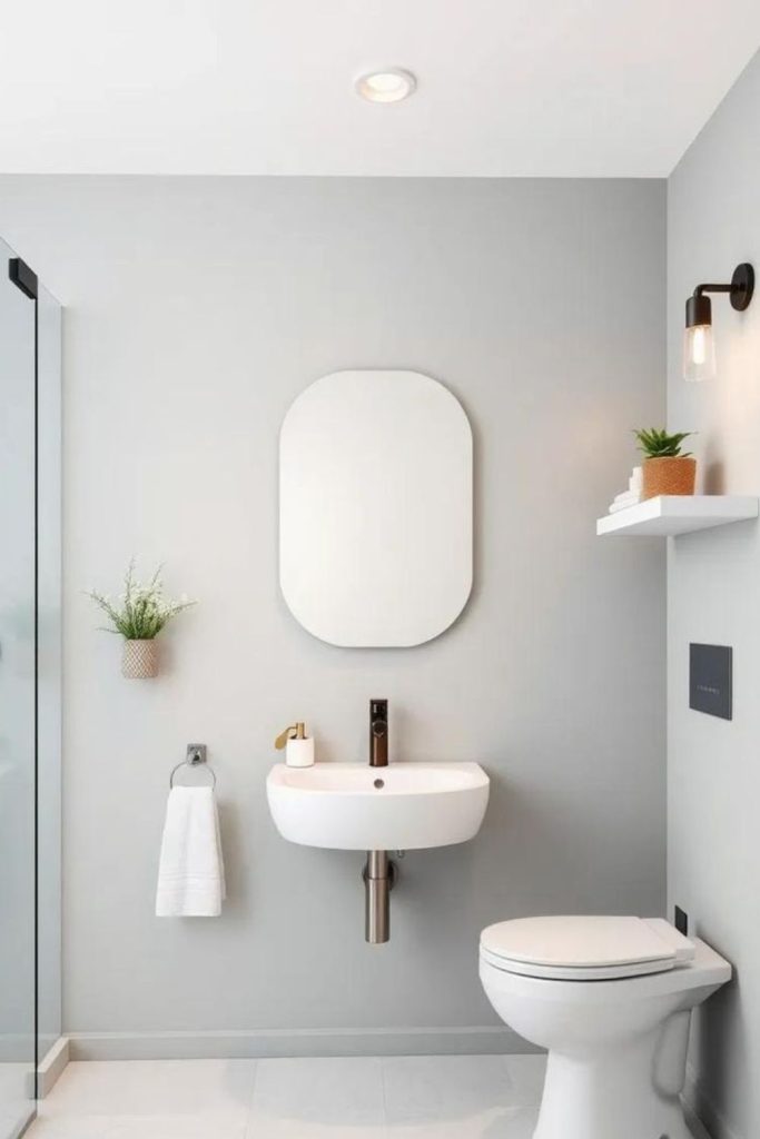 Gray misty calm minimalist tiny bathroom.