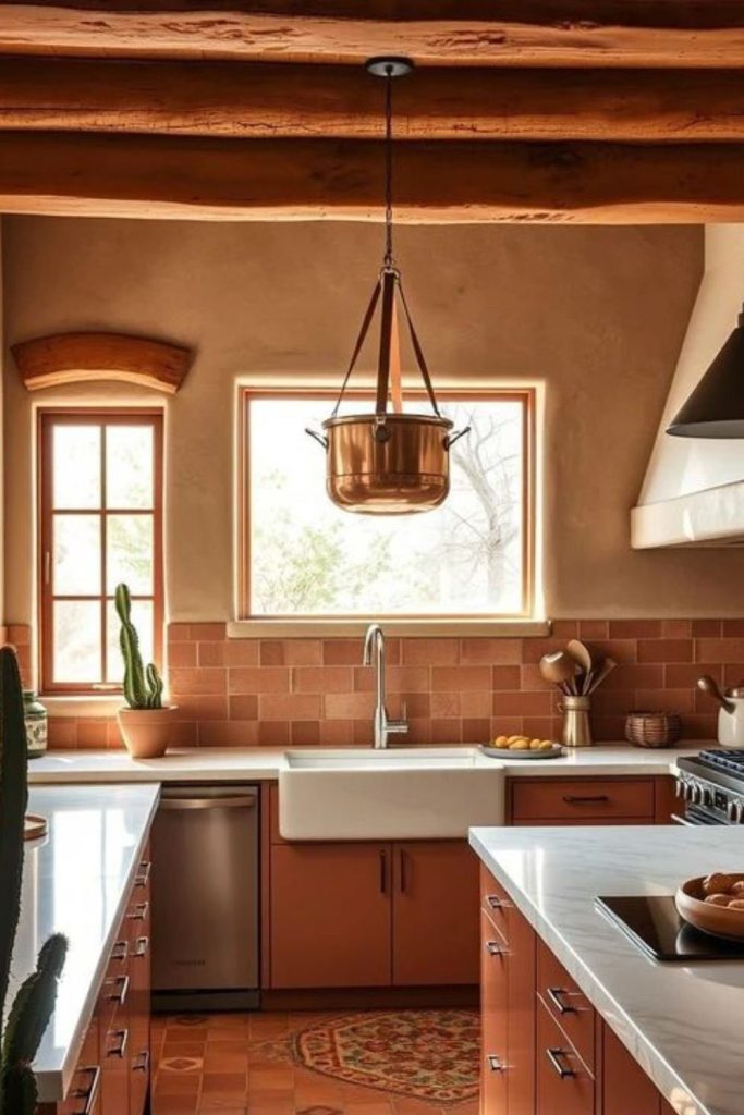Desert stone kitchen with clay walls.