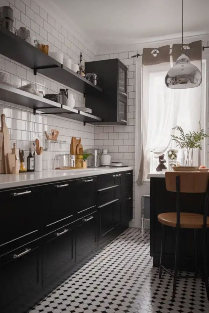 Black and white modern grid kitchen.