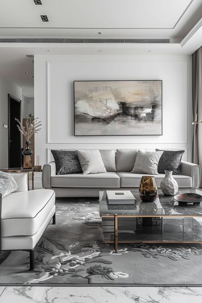 Silver-gray moonlit luxury retreat interior.