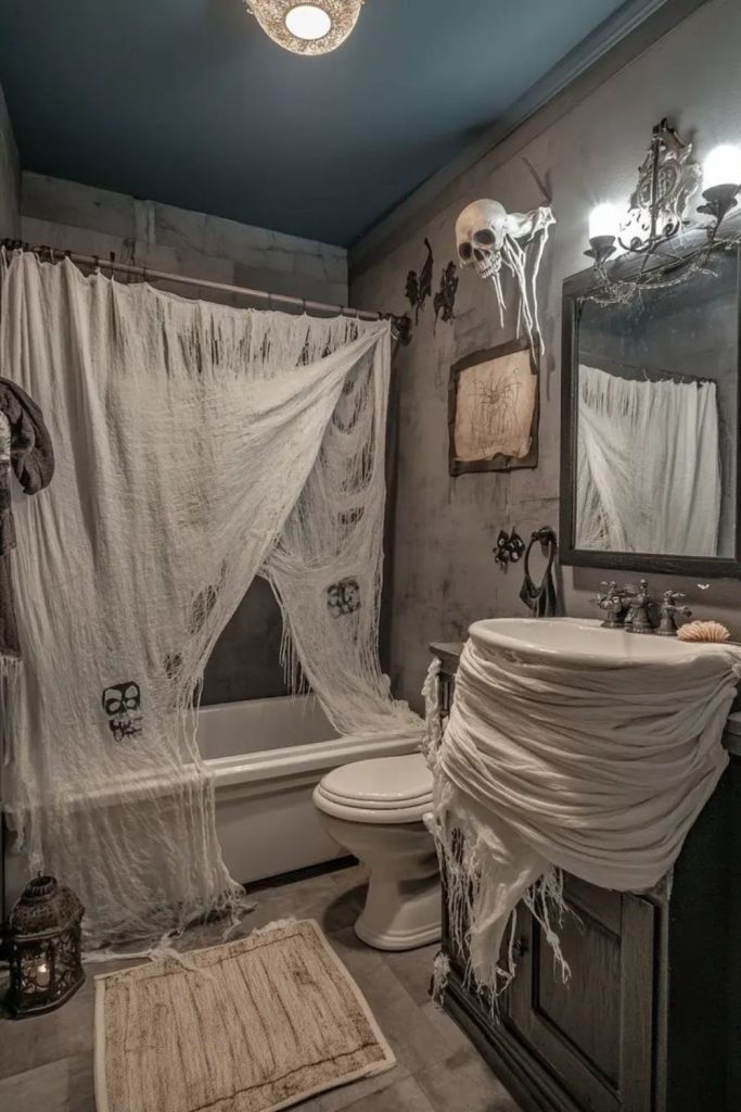 Mummy wrap ancient Egyptian bathroom decor.