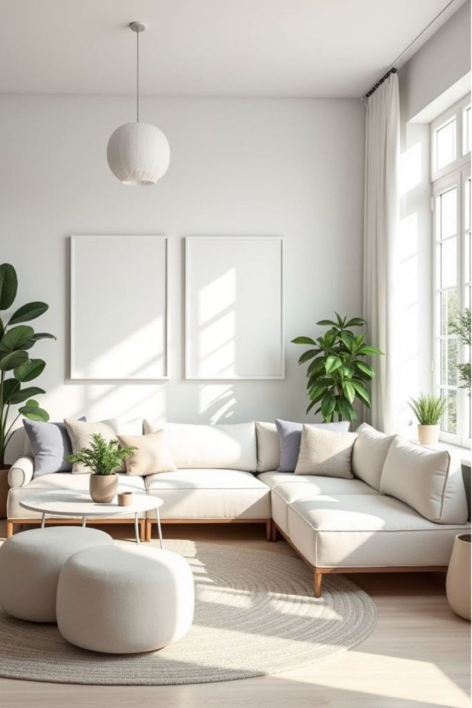 Nordic-inspired white minimal living space.