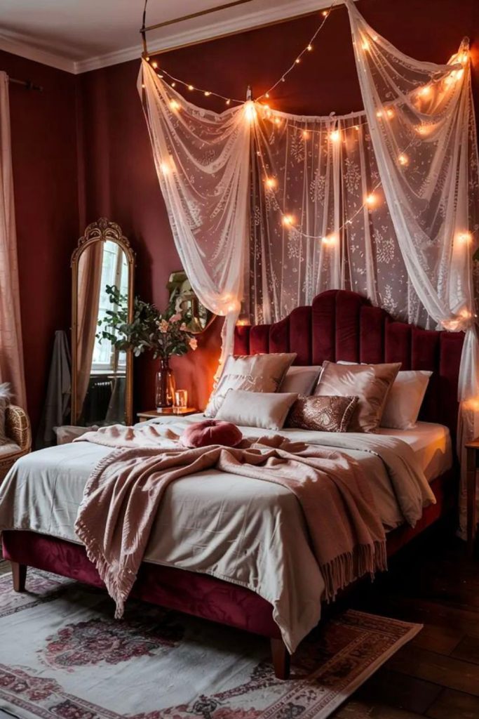 Dark romantic rose-themed bedroom space.