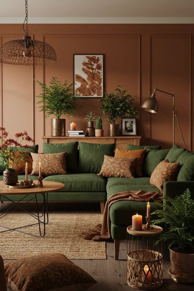 Olive-toned natural earthy calm lounge.
