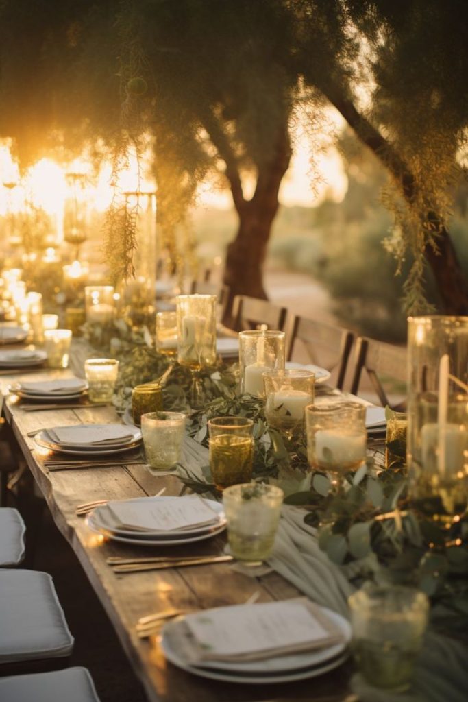 Olive orchard Mediterranean feast decor.