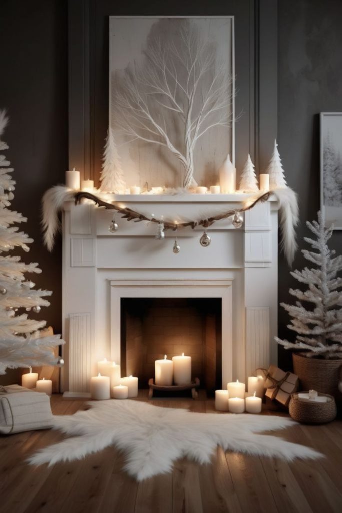 White hearth peaceful winter ambiance.