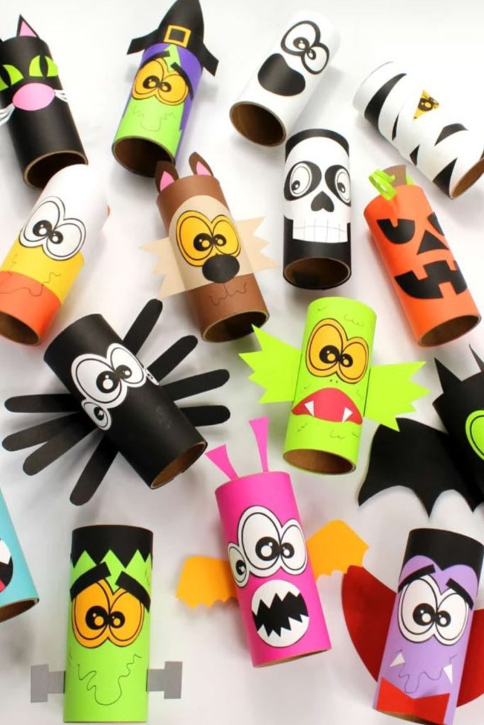 Paper bag monster puppets for play.