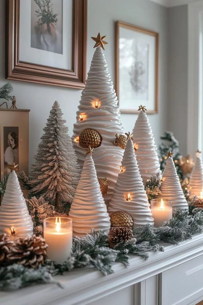 Paper cone snowy tree display.