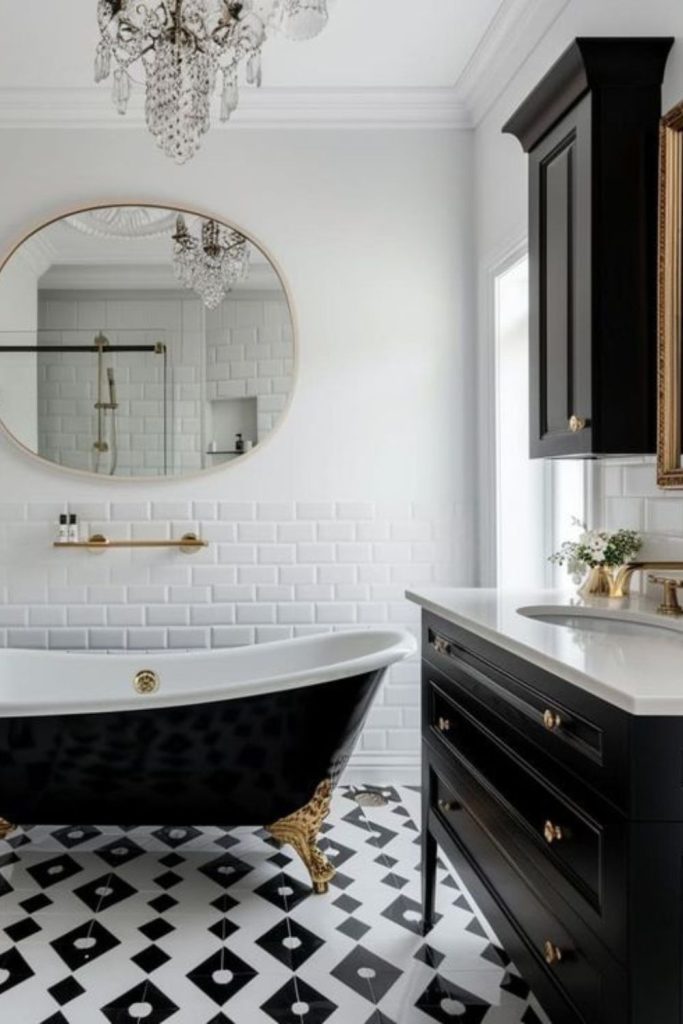 Parisian-inspired bathroom with clawfoot tub.