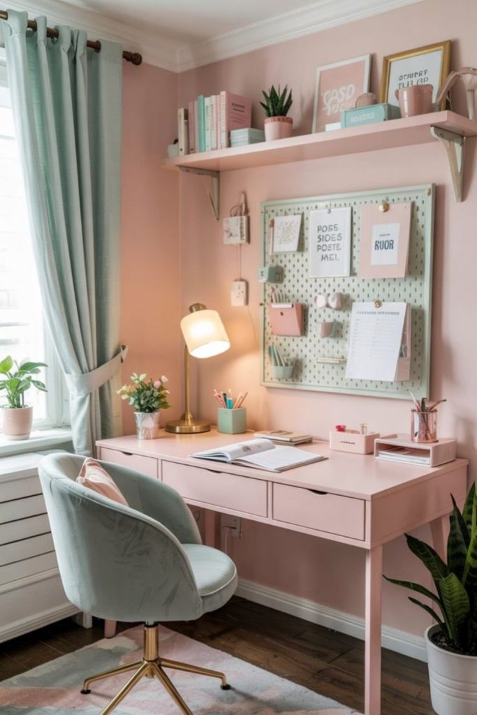 Pastel dreamscape office with soft hues