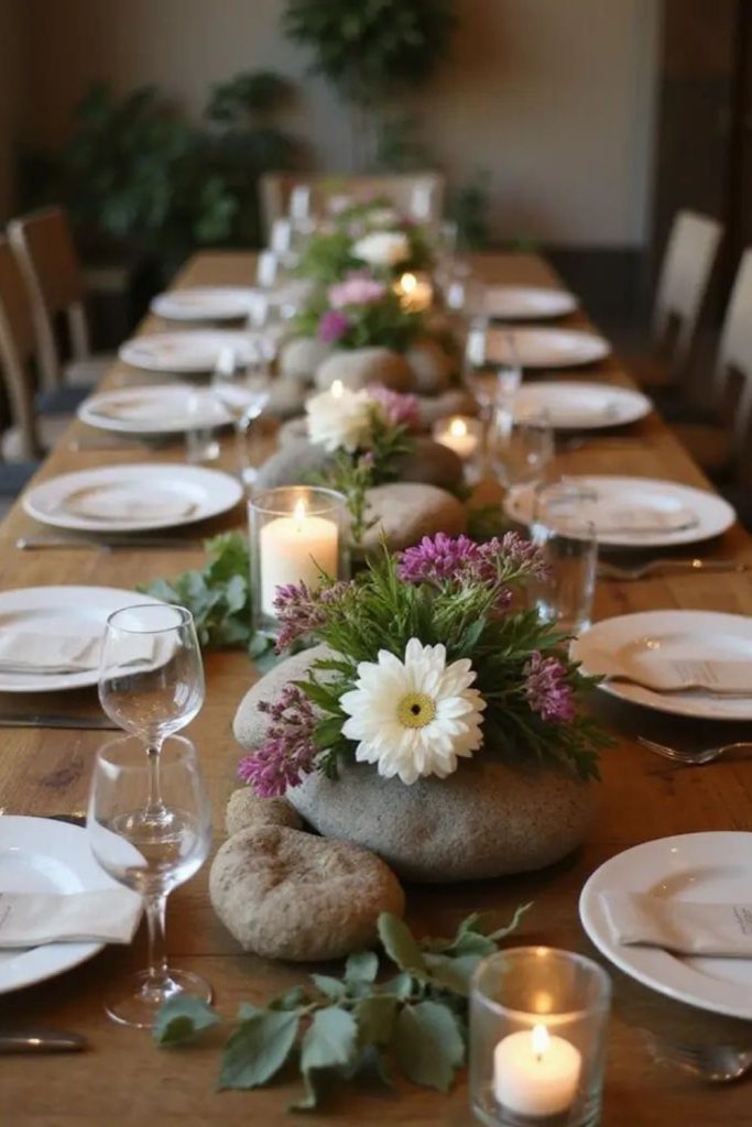 Pebble and bamboo river-inspired table.