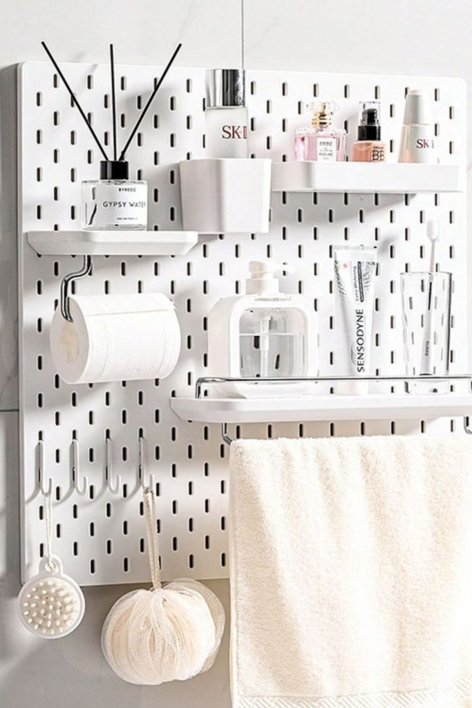Pegboard wall storage organization system.