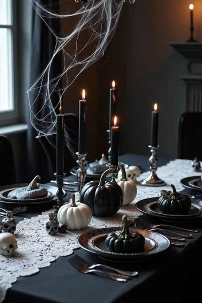 Phantom lace and glass skull table.