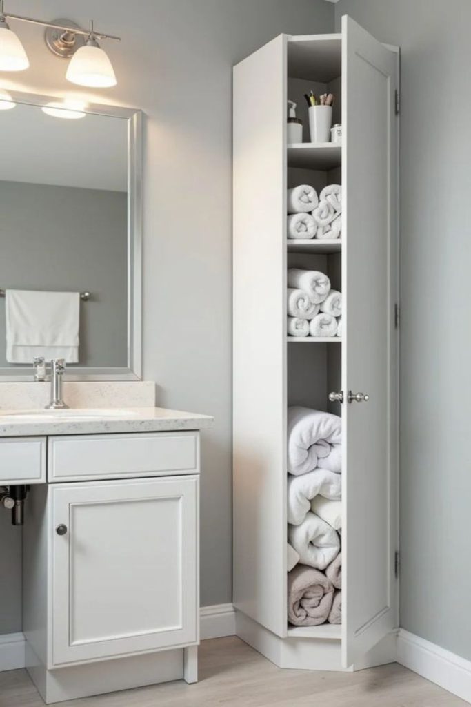 Pull-out narrow tower cabinet.