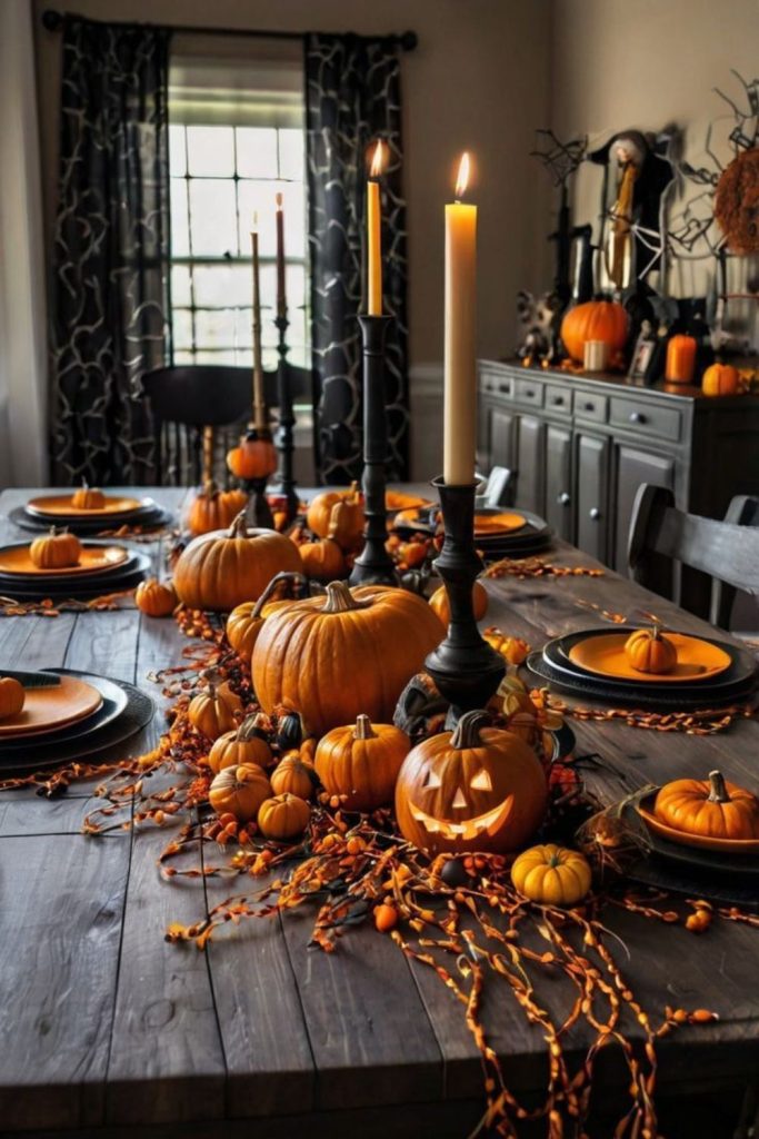 Pumpkin lanterns with rustic harvest charm.