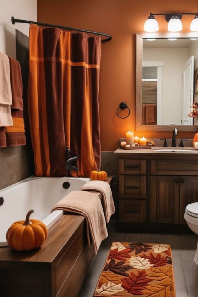 Pumpkin potion Halloween bathroom with orange accents.