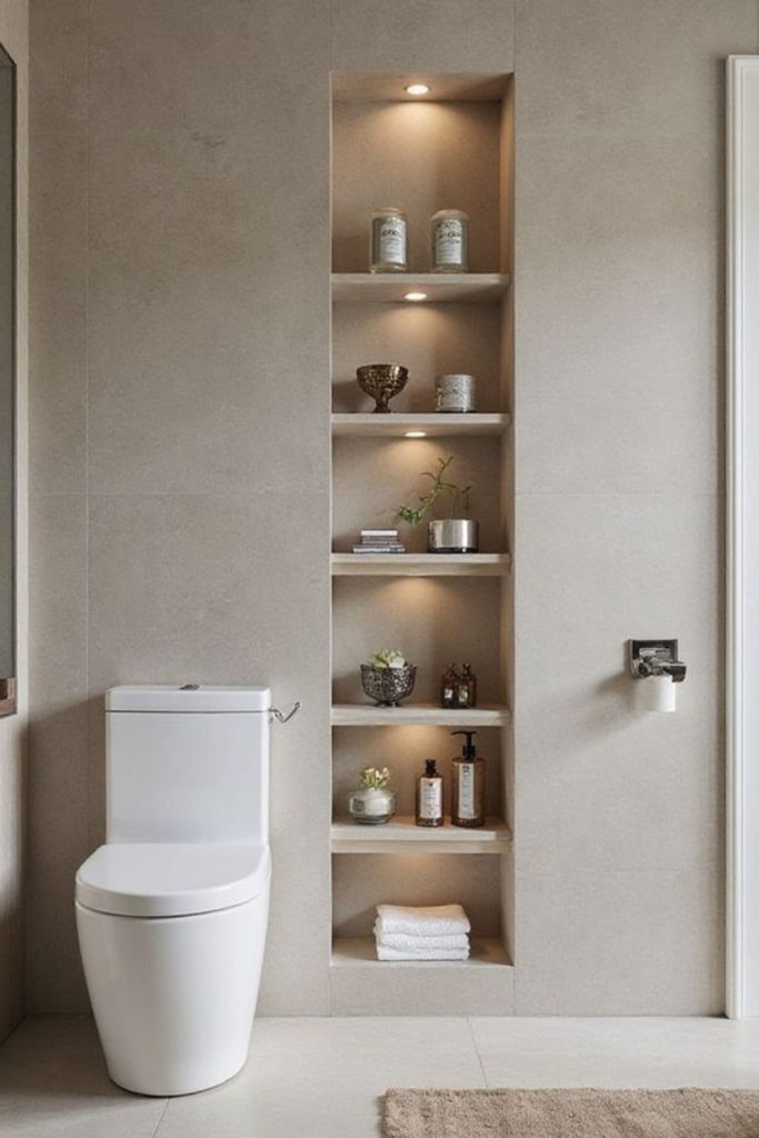 Recessed wall niche bathroom storage.