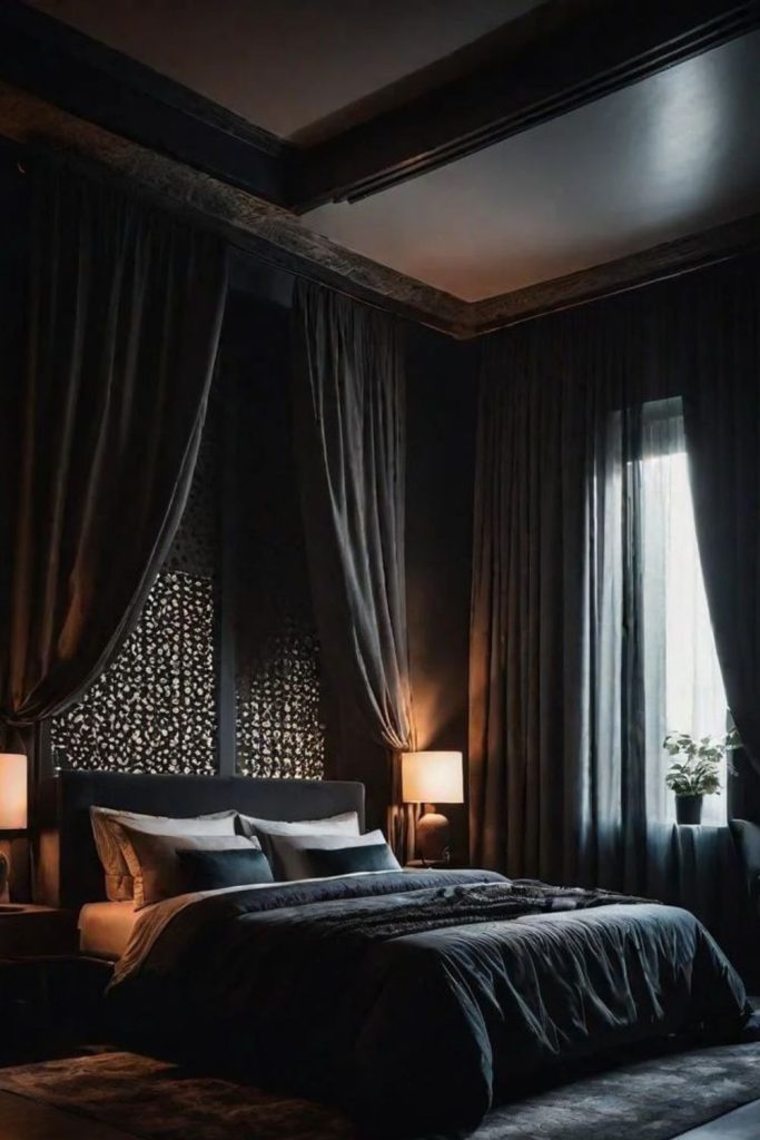 Obsidian romantic room with copper glow.