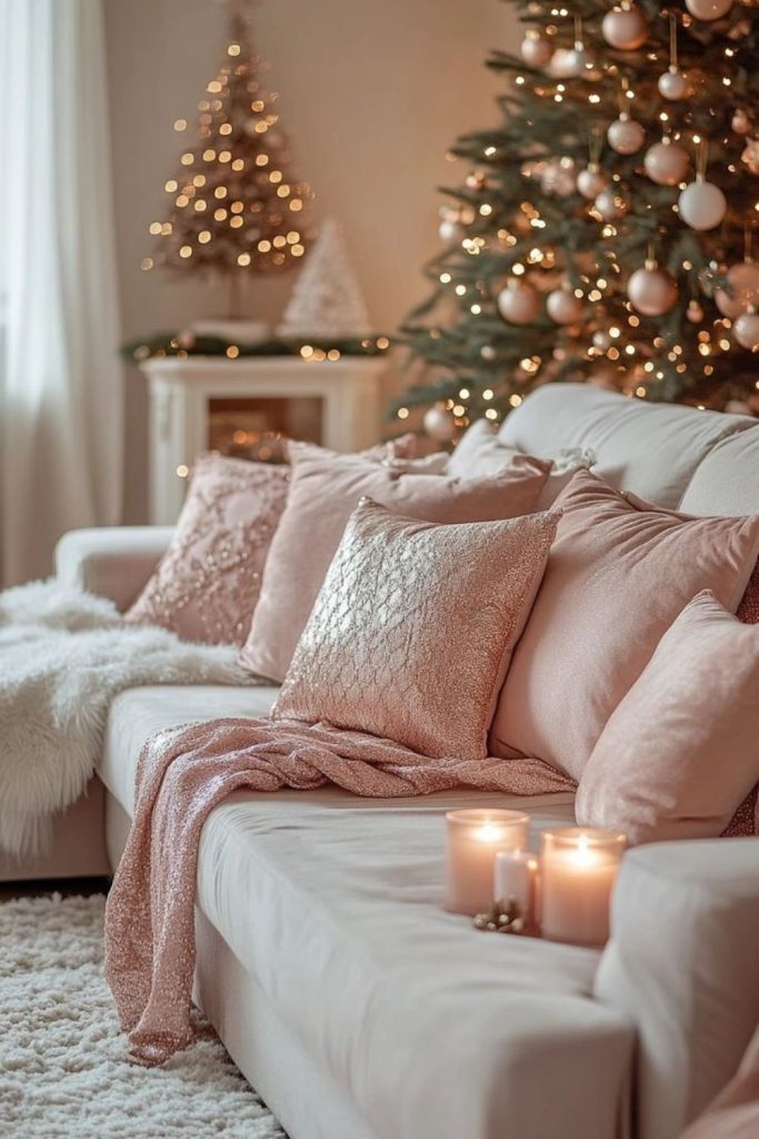Rose gold Christmas with velvet ribbons
