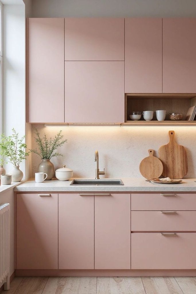 Rosegold and ivory elegant feminine kitchen.