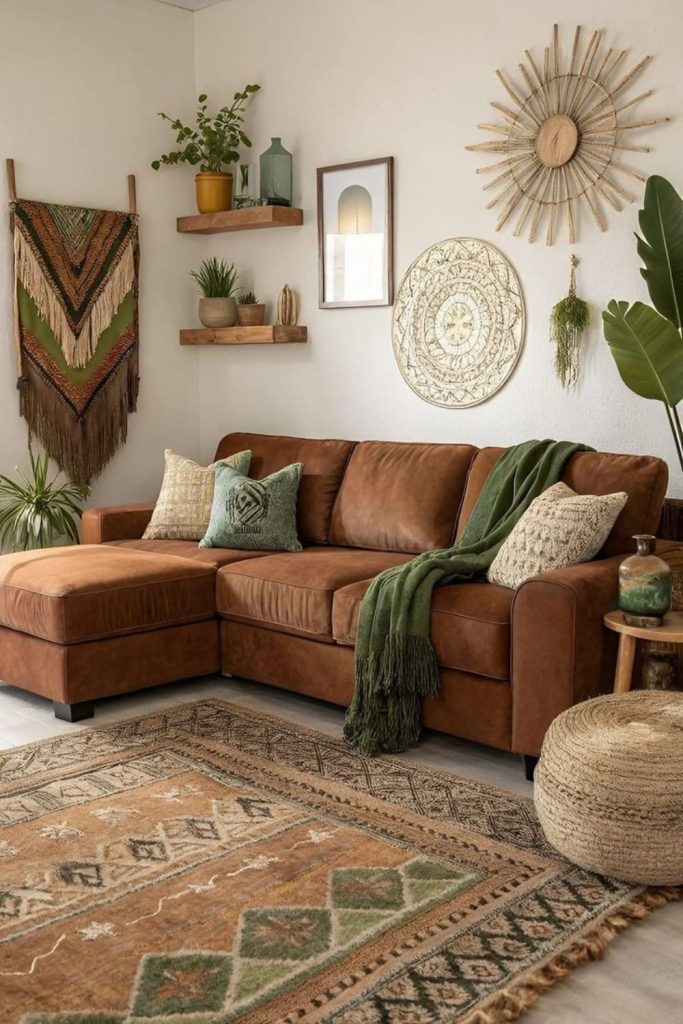 Rustic cinnamon boho interior vibe.
