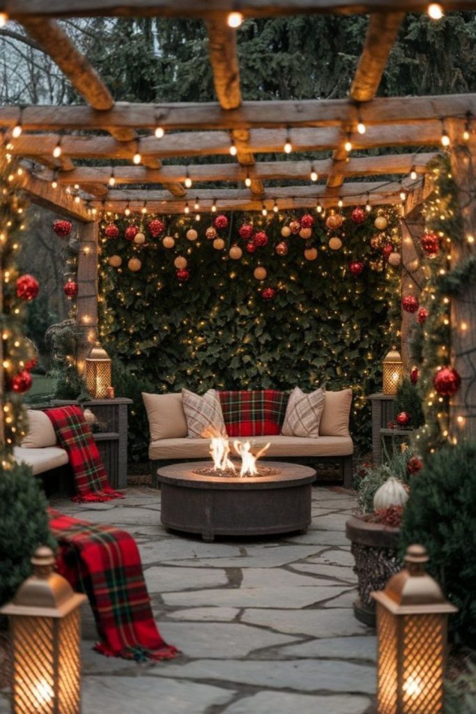 Rustic cottage plaid and lantern decorations.
