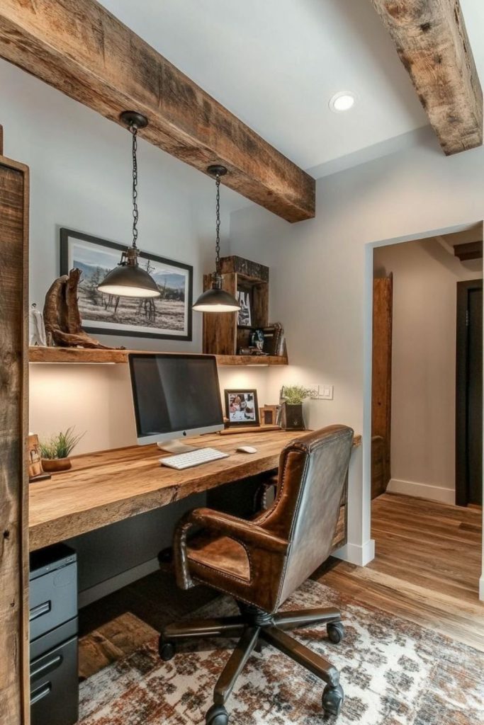 Rustic farmhouse nook with wooden beams
