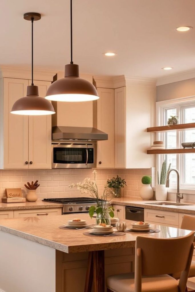 Warm sandstone kitchen with creamy tones.