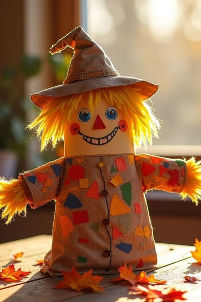 Sock scarecrow dolls with button eyes.