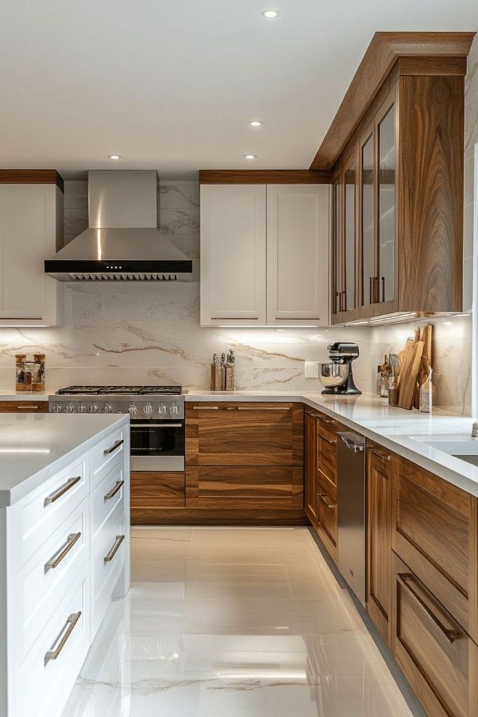 Sepia-toned wood heritage inspired kitchen.