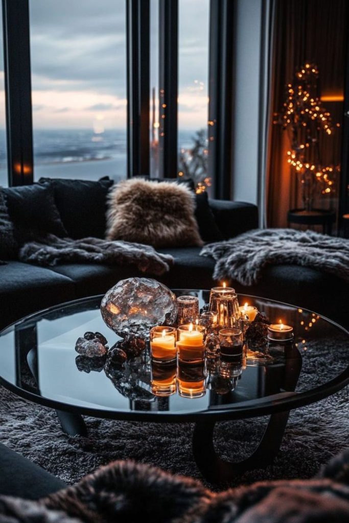 Smoky glass modern mysterious living space.