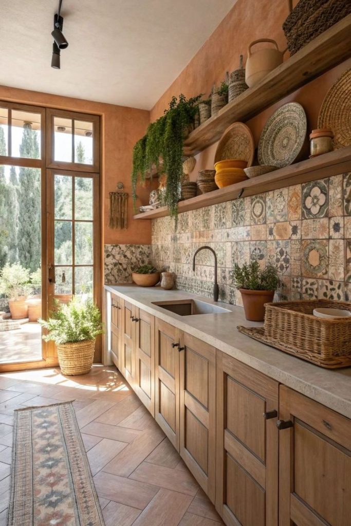 Sienna-toned warm Mediterranean inspired kitchen.