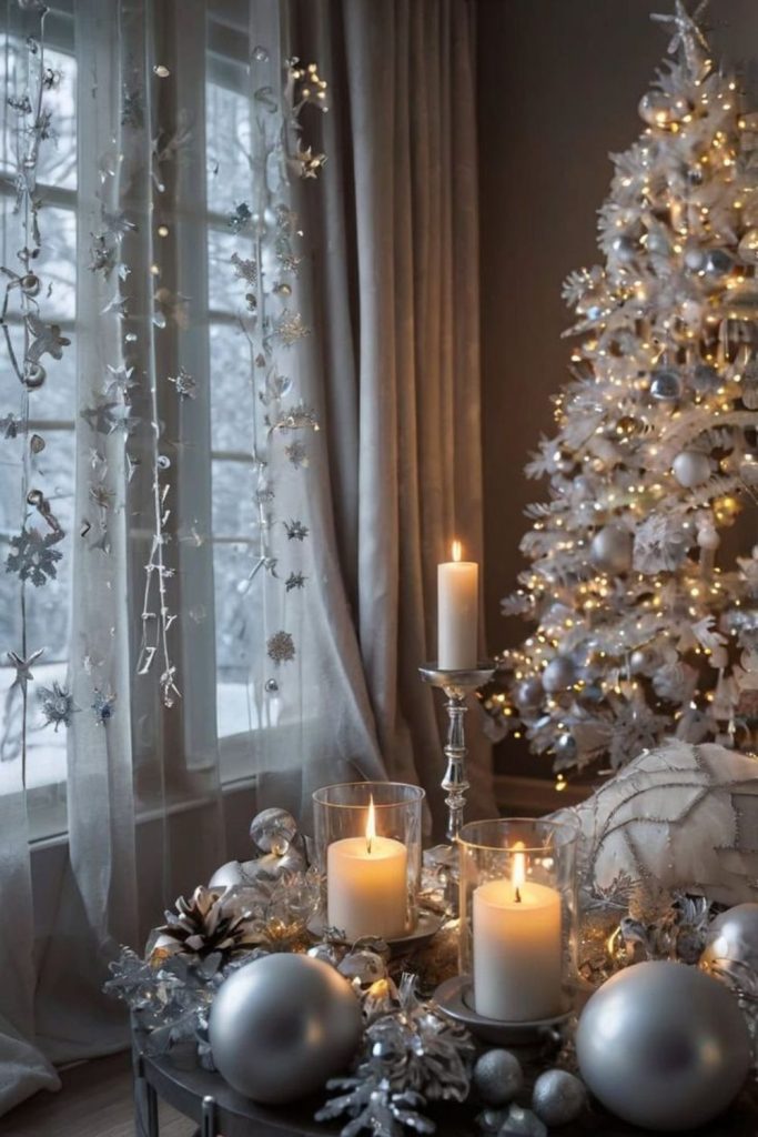 Silver holiday décor with shimmering accents