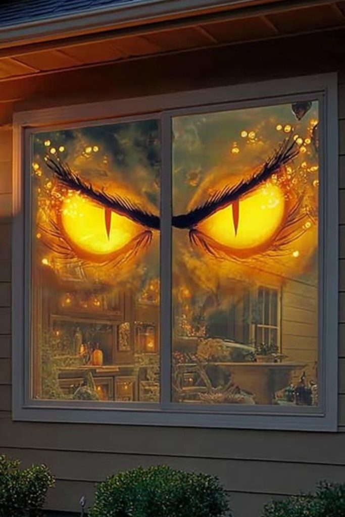 Large creepy eyes staring through window.