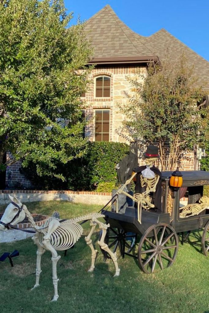 Haunted horse skeleton pulling eerie carriage
