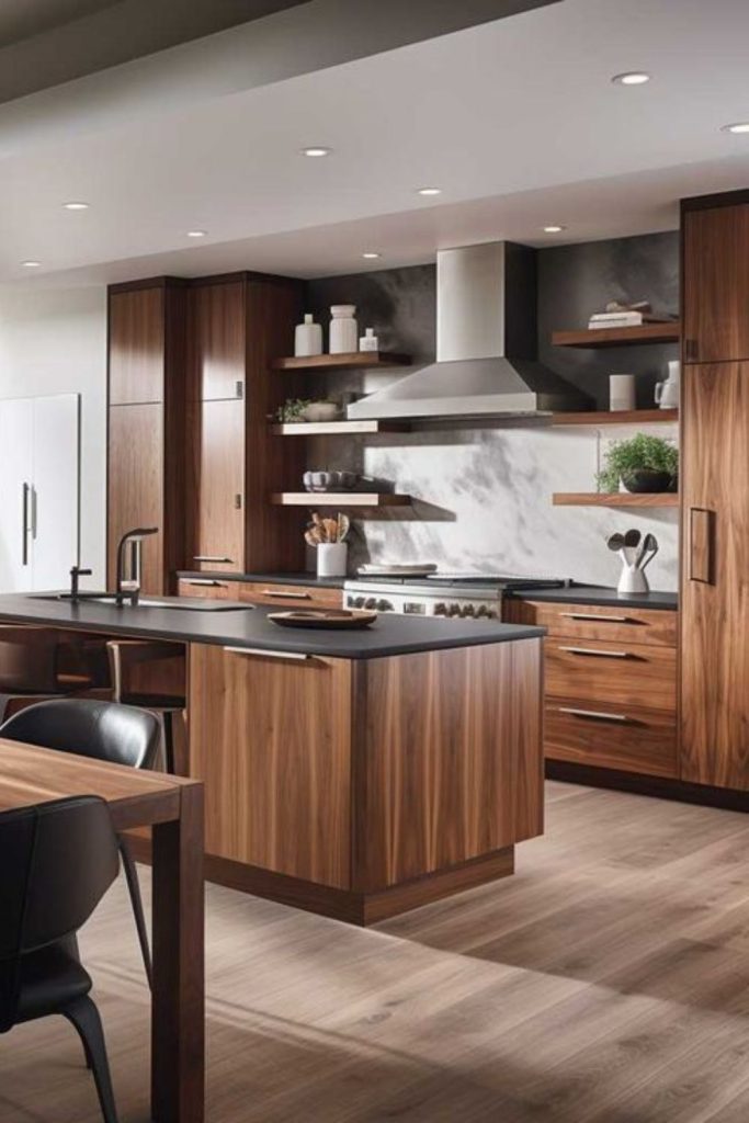 Dark wood contemporary chic kitchen decor.