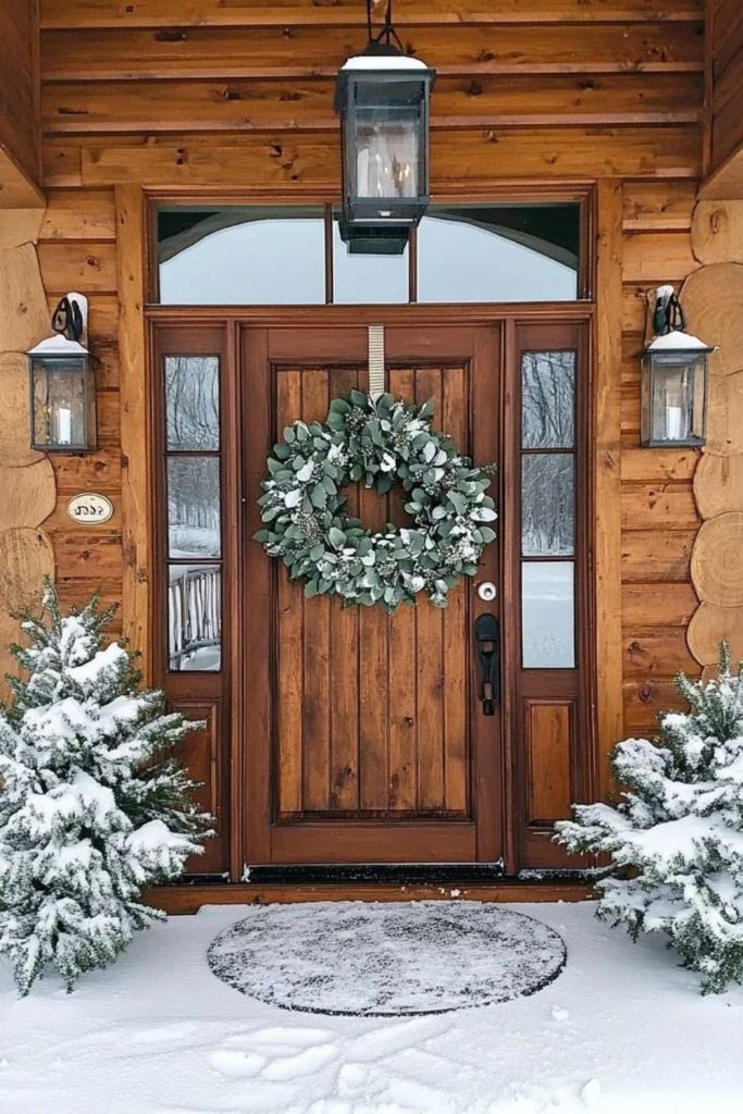 Snow globe-inspired glowing winter porch.