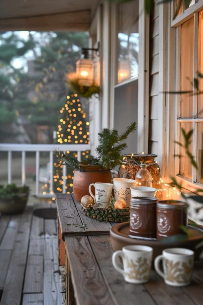 Mug filled cozy snowbound winter porch.