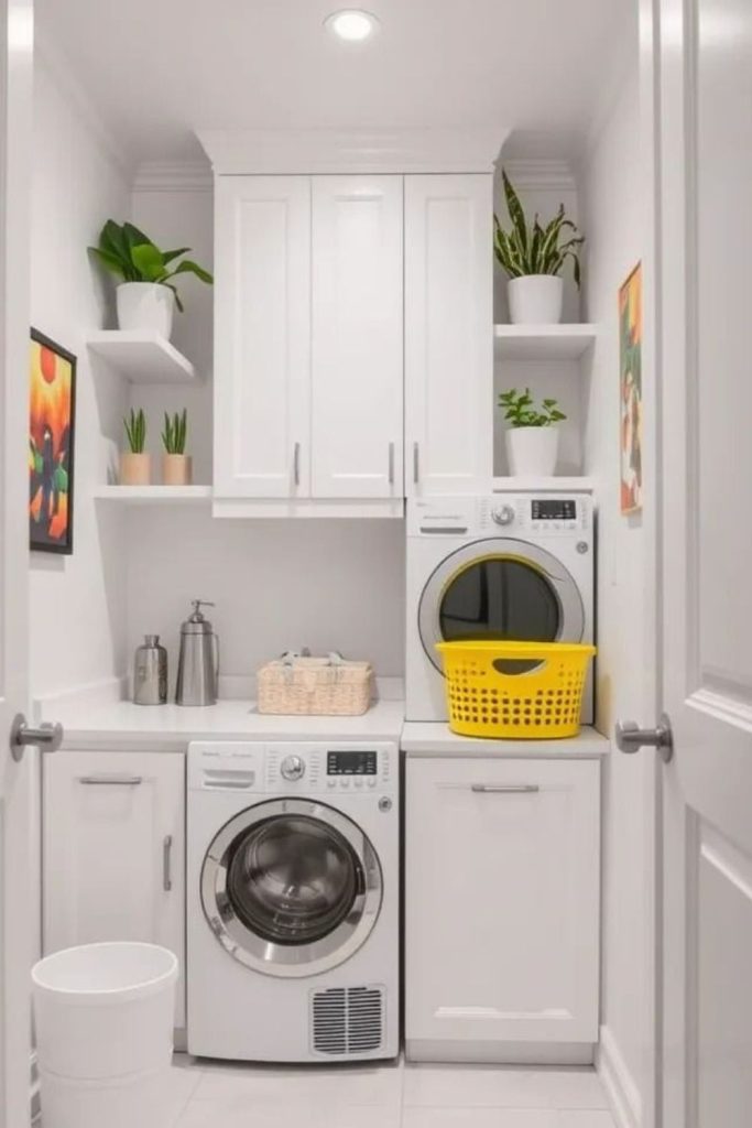 White vertical stacked laundry setup.