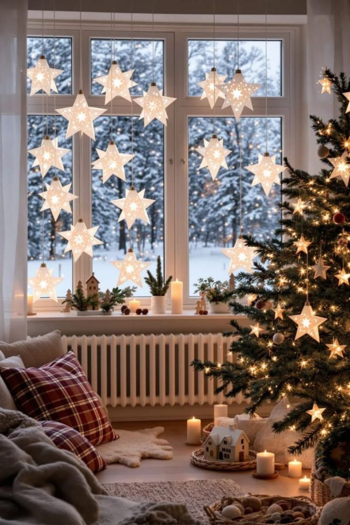 Candlelit snowy chapel holiday scene