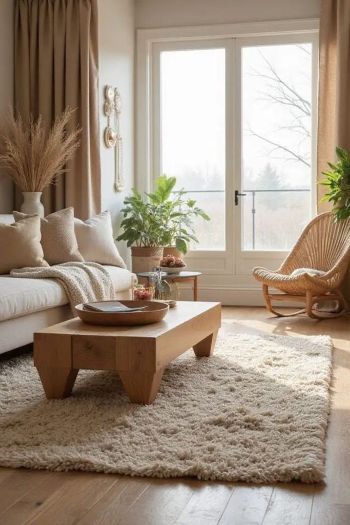 Raw wood natural minimalist living space.